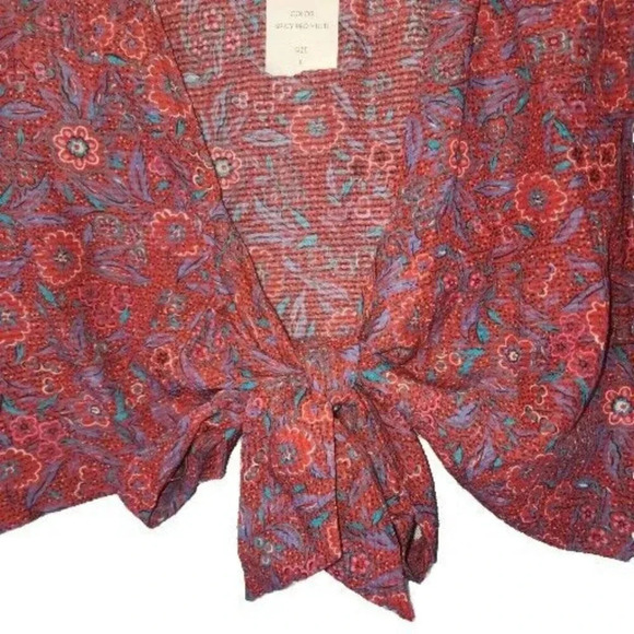 New Veronica Beard Cropped Jaquard Top Size Large Red Sarah Tie-Front Printed - Picture 9 of 12